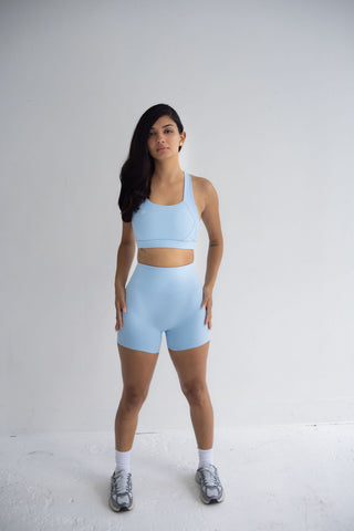 Core Cross Back Sports Bra, Sky Blue