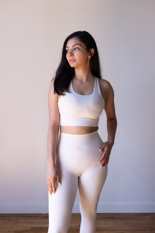 Minimal Cross-Back Sports Bra, Cream