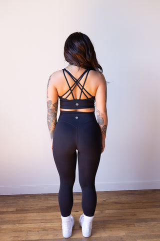 Minimal Cross-Back Sports Bra, Black