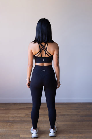 Minimal Cross-Back Sports Bra, Black