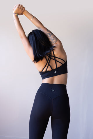 Minimal Cross-Back Sports Bra, Black